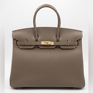35CM Togo Leather Top Handle Satchel Bag - Elephant Grey